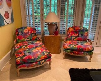 Pair of Sam Moore Chairs w Ottoman