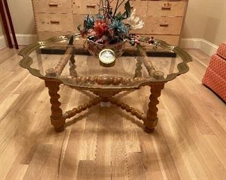 Barley Twist Coffee Table with Brass / Glass Gallery Top
