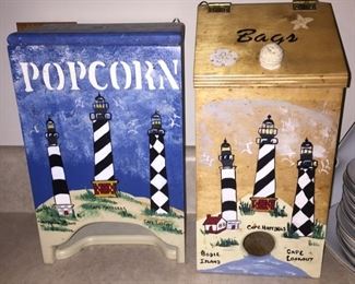 Lighthouse Decorated Popcorn and Kitchen Bag Holders