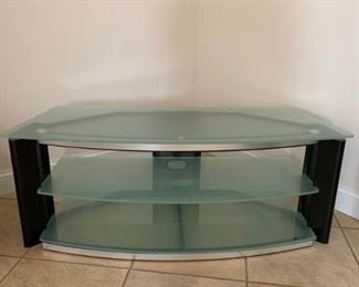 Entertainment Center Black Frosted Glass Shelves