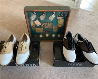 Footjoy and Etonic Golf Shoes, Golf Memorabilia Shadow Box Frame
