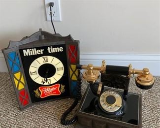 Miller Lite Clock and Old Phone