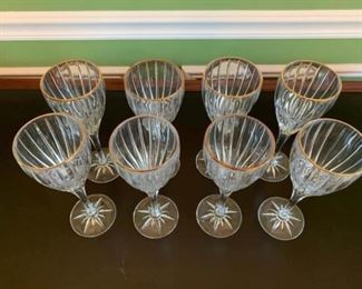 Set of 8 Stemmed Wine Glasses with Gold Trim