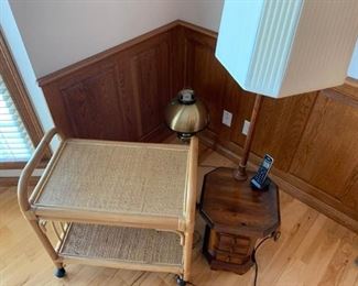 Side Table with Lamp and Cart