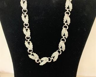 Silver Feather Necklace with Matching Earrings