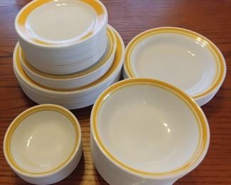 Vintage Corelle Yellow Band Set of Dishes Including: (15) Plates, (8) Salad Plates, (21) Saucers, (8) Large Bowls, (16) Medium Bowls & (8) Small Bowls. Asking $225.00 for the set