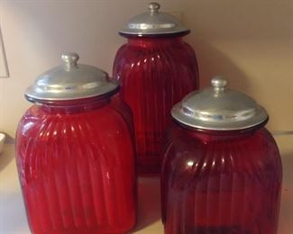 Red Glass Canister Set Asking $49.00