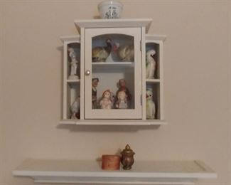 White Curio & Display Shelf includes contents 11.5" by 10.5" (Curio) 20" Shelf Asking $45.00