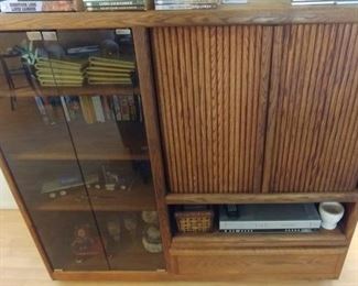 Oak TV/Stereo Cabinet with Tambour Doors 55" by 49" by 17" Asking $169.00