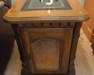 Display Side Table 18" by 21.25" by 24" Asking $119.00 Brass and Black Lamp Asking $39.00
