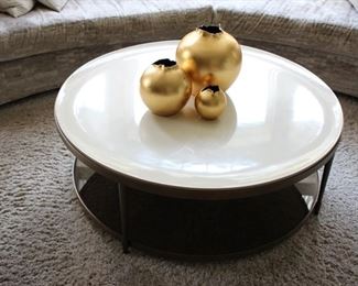 Hickory Chair round cocktail table with smoky glass bottom