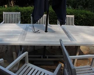 Outdoor Living Gloster Teak Table with 1 leaf (in it), 8 chairs