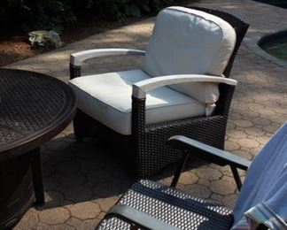 Castelle Firepit; Gloster 2 lounge chairs & Loveseat