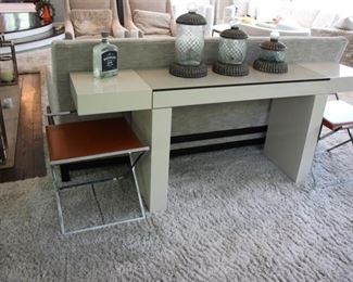 Lacquer console/desk (SOLD) & 2 Frag Italy leather & chrome X stools