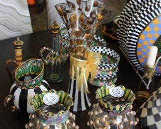 MacKenzie Childs “Circus” collection - glass plates, stemware, vases, bowls…