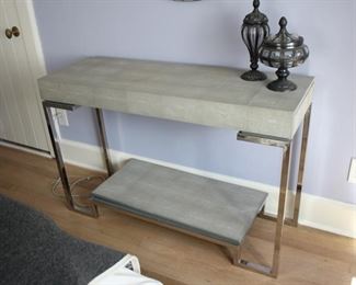 Shagreen/chrome console table with end drawers