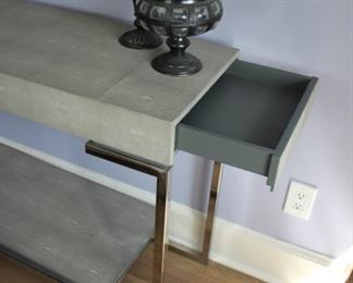 Shagreen/chrome console table with end drawers