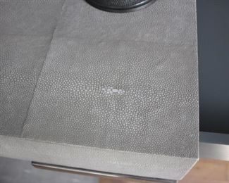 Shagreen/chrome console table with end drawers