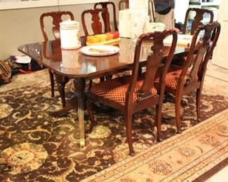 Kindel dining table, 8 chairs & breakfront