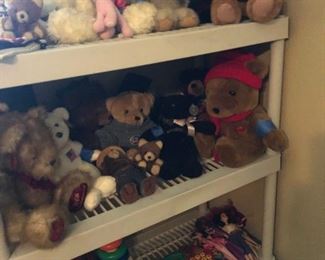 collection of teddy bears and more toys