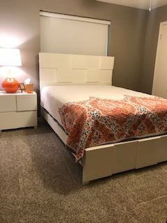 Queen headboard, mattress set and nightstand $450.