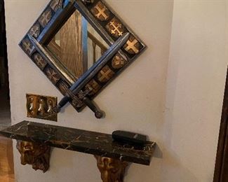 Gothic wall mirror and marble shelf