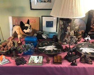 Growling French bull dog pull toy jn pristine condition outside, but with semi retracted chain