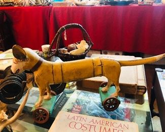 Folk art jointed dog pull toy