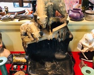 Hollow cast and repaired Czech fish bowl/aquarium holder, marked and signed