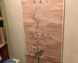 Antique Chinese silk embroidered scroll panel