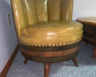 Mid Century Whiskey Barrel Swivel Chairs and Tilt Top Swivel Table 