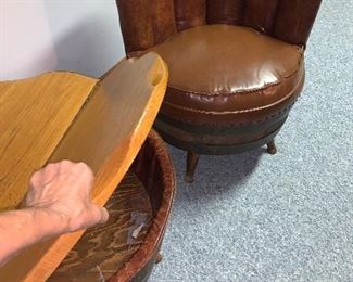 Mid Century Whiskey Barrel Swivel Chairs and Tilt Top Swivel Table 