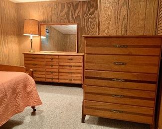 Mid Century Chest and dresser w/mirror with inlay wood