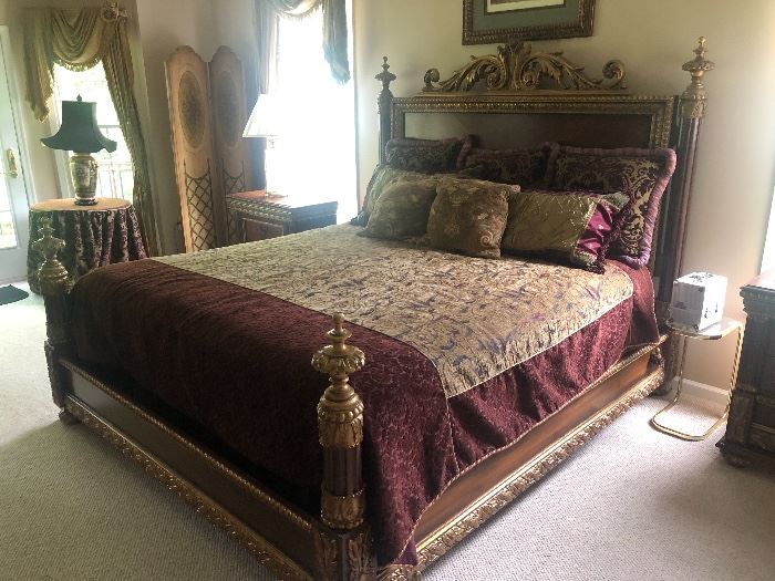 Amazing king bedroom set w 2 nightstands, 1 large dresser & mirror, beautiful Wardrobe with mirrored doors. & a high end always covered Mattress set.
Bedding sold separate.