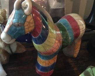 Signed pottery horse