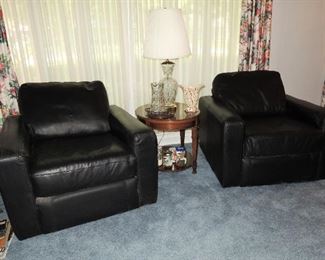 Set of Luxury Black Leather Over-sized Club Chairs