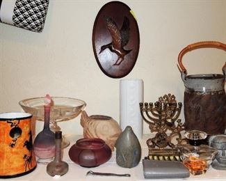 Unique collectibles and art glass and pottery
