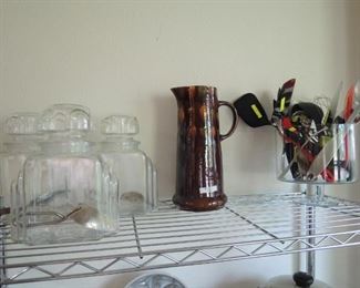 Art Deco CAndy Jars - old Pitcher - many utensils and supplies