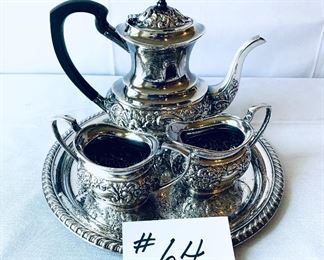 SILVER PLATED TEA SET ( mismatched tray) 10”w.  $ 110