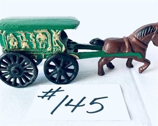 Cast iron horse and cart 7”L $25