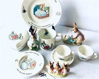 LOT OF 8 Wedgwood Peter rabbit dishes. 3 Beatrix potters figurines. Lot $ 100