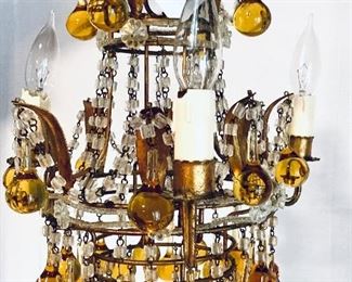 SMALL VINTAGE HAND BLOWN GLASS ITALIAN TOLE CHANDELIER.
15” L.  40”L with chain. 12” w
$495 FIRM