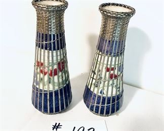Metal caged vases/ Japan. 7” t 
$38