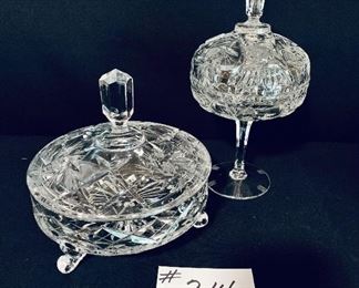 EUROPEAN LEAD CRYSTAL CANDY DISHES. 
A - 7.5 “ t. $ 49
B- 11”t.     $49
