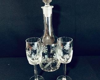 ETCHED GLASS DECANTER SET. 14”t 
$30