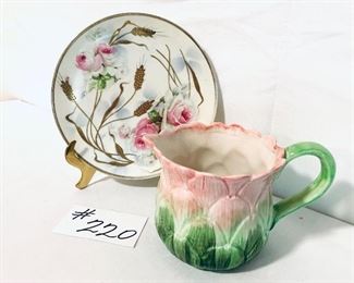 220 A.  GERMAN PLATE  8”w.  $ 25
220B.   FRITZ AND FLOYD PITCHER 
                3 cups pitcher 4”t.   $ 18
