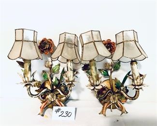 Pair of floral metal sconces. 12”t x 9w  
Vintage. $ 200