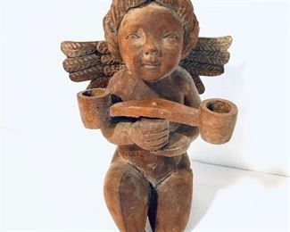 WOODEN ANGEL CANDLE HOLDER 
11”t $55