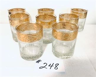 Set of 8 Gold Low ball glasses. 4”t 
(A little gold lose)  $60
