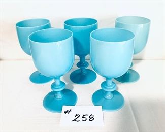 Set of 5 Blue Glass Goblets. 6.5” t 
$50